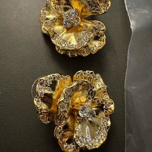 Elegant Gold and Silver Floral Earrings